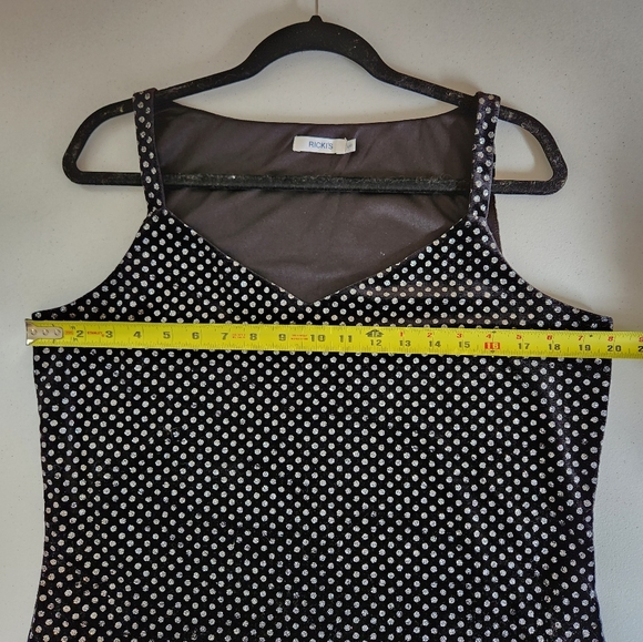Ricki's Black Velour Silver Polka Dot Sleeveless Stretch Top Dressy Fancy Sexy - Picture 9 of 10